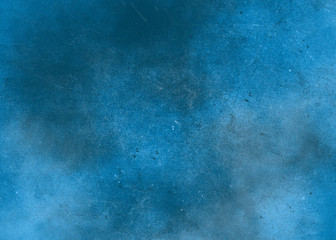 Bright blue abstract textured background. Texture of blue paint with splashes and scratches.