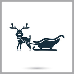 Christmas deer with sled icon. Simple design for web and mobile