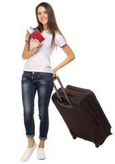 Young traveling girl isolated