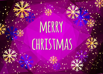 Merry Christmas card with golden snowflakes. Abstract winter vector background. Easy editable modern template.