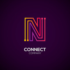 Letter N logotype Purple and Orange color,Technology and digital abstract dot connection vector logo