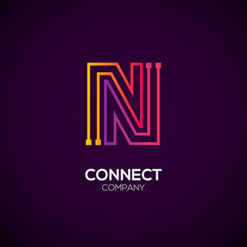 Letter N logotype Purple and Orange color,Technology and digital abstract dot connection vector logo