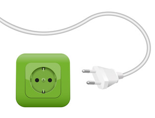 Green socket, symbol for clean eco power and green energy - SCHUKO connector system.