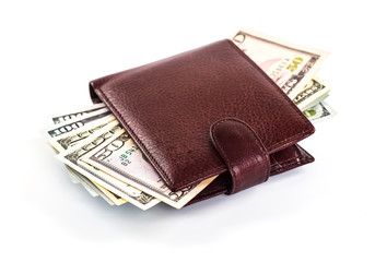 men's wallet money in cash white background