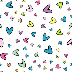 Colorful abstract hears background seamless pattern. White background.