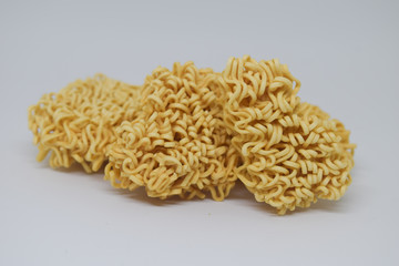 Dry instant noodle on white background