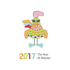 Cute cartoon rooster character illustration. Calendar  template for creating a calendar with funny cocks. Symbol of 2017 Chinese New Year
