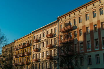 row houses at berlin in warm sunlight colors