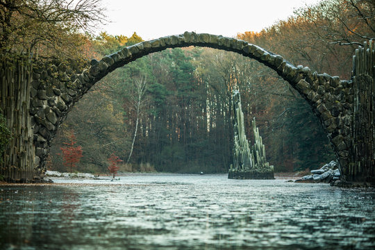 Rakotzsee with Rakotz bridge (Rakotzbrucke) in Rhododendron park, Kromlau, Germany