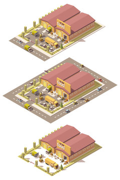 Vector isometric low poly produce warehouse