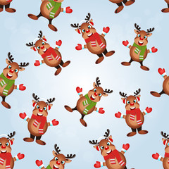 Obraz premium Christmas poster design with snowman characters.Santa Claus.Happy Christmas companions.Vector Christmas.Seamless holiday background .