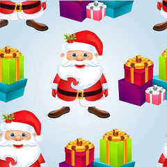 Christmas poster design with snowman characters.Santa Claus.Happy Christmas companions.Vector Christmas.Seamless holiday background .