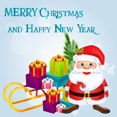 Christmas poster design with snowman characters.Santa Claus.Happy Christmas companions.Vector Christmas.Seamless holiday background .