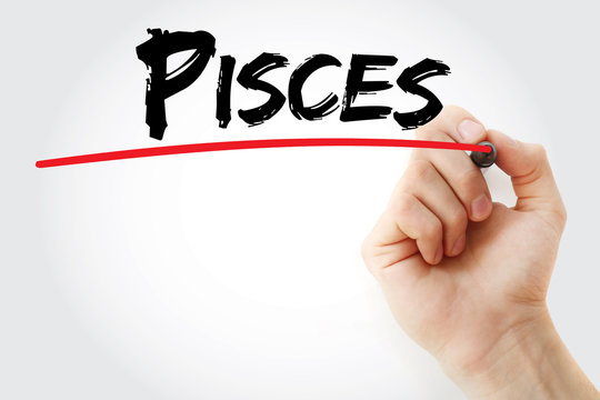 Hand writing Pisces with marker, concept background