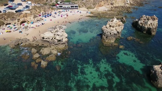 Aerial. Video shooting from the sky, the beach Arifes and sea.