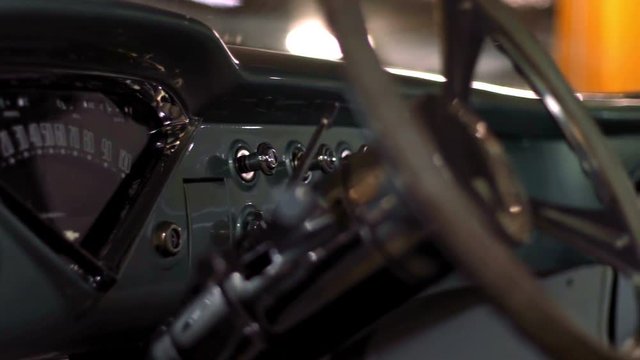 bright interior and exterior blue American retro car