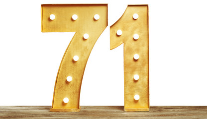 Big plastic numbers with shining light bulbs