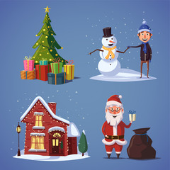 Christmas tree with gifts. Cartoon vector illustration