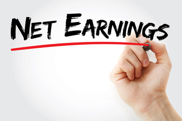 Hand writing Net earnings with marker, concept background