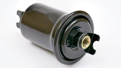 The new fuel filter on petrol injector car on a white background