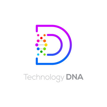 Letter D colorful with abstract biotechnology dna logotype. Medicine, science, laboratory,Technology DNA vector concept
