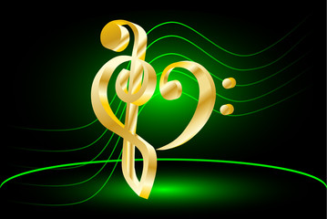 Obraz premium Music note stave and heart violin and bass clef,