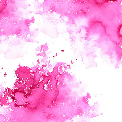 Abstract pink watery frame.Aquatic backdrop.Ink drawing.Watercolor hand drawn image.Wet splash.White background.
