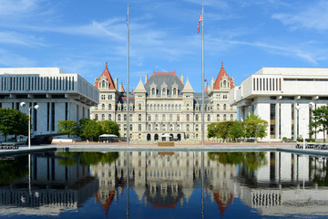 New York State Capitol, Albany, New York, USA. This building was built with Romanesque Revival and Neo-Renaissance style in 1867. - obrazy, fototapety, plakaty