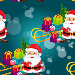 Christmas poster design with snowman characters.Santa Claus.Happy Christmas companions.Vector Christmas.Seamless holiday background .