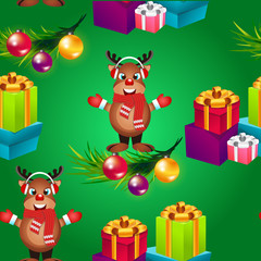 Christmas poster design with snowman characters.Santa Claus.Happy Christmas companions.Vector Christmas.Seamless holiday background .