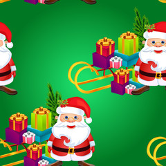 Christmas poster design with snowman characters.Santa Claus.Happy Christmas companions.Vector Christmas.Seamless holiday background .