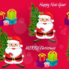 Christmas poster design with snowman characters.Santa Claus.Happy Christmas companions.Vector Christmas.Seamless holiday background .