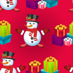 Christmas poster design with snowman characters.Santa Claus.Happy Christmas companions.Vector Christmas.Seamless holiday background .