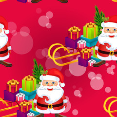 Christmas poster design with snowman characters.Santa Claus.Happy Christmas companions.Vector Christmas.Seamless holiday background .