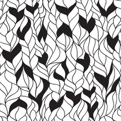 Seamless abstract black and white pattern of braids and curls