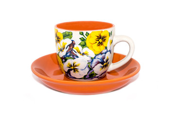 Orange plate from clay on white background