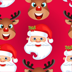 Christmas poster design with snowman characters.Santa Claus.Happy Christmas companions.Vector Christmas.Seamless holiday background .