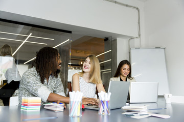 Young multiethnic team working in a modern office