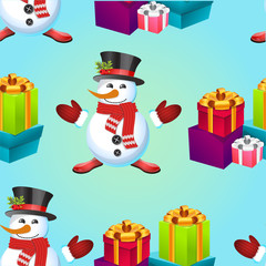 Christmas poster design with snowman characters.Santa Claus.Happy Christmas companions.Vector Christmas.Seamless holiday background .