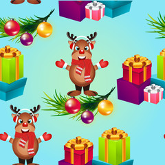 Christmas poster design with snowman characters.Santa Claus.Happy Christmas companions.Vector Christmas.Seamless holiday background .