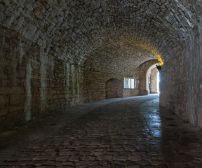 Dark stone streets  in an old town.