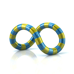 Blue and yellow infinity symbol 3d rendering
