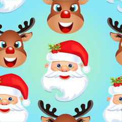 Christmas poster design with snowman characters.Santa Claus.Happy Christmas companions.Vector Christmas.Seamless holiday background .