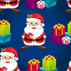 Christmas poster design with snowman characters.Santa Claus.Happy Christmas companions.Vector Christmas.Seamless holiday background .