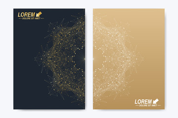 Modern vector template for brochure, leaflet, flyer, cover, magazine or annual report. Golden layout in A4 size. Business, science and technology design book layout. Presentation with golden mandala.