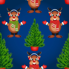 Christmas poster design with snowman characters.Santa Claus.Happy Christmas companions.Vector Christmas.Seamless holiday background .
