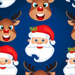 Christmas poster design with snowman characters.Santa Claus.Happy Christmas companions.Vector Christmas.Seamless holiday background .