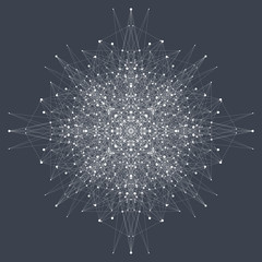 Fractal element with connected lines and dots. Big data complex. Virtual background communication or particle compounds. Digital data visualization, minimal array. Lines plexus. Vector illustration.