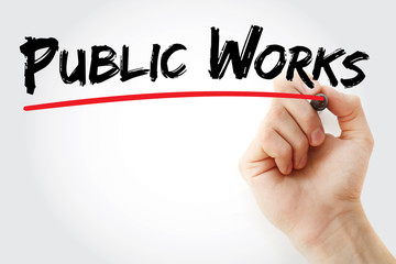 Hand writing Public works with marker, concept background