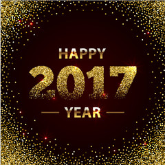 Happy New Year 2017 Shiny Greeting Card Made of Glitter Particles. Party poster, banner or invitation. Number formed by sparks. Vector
